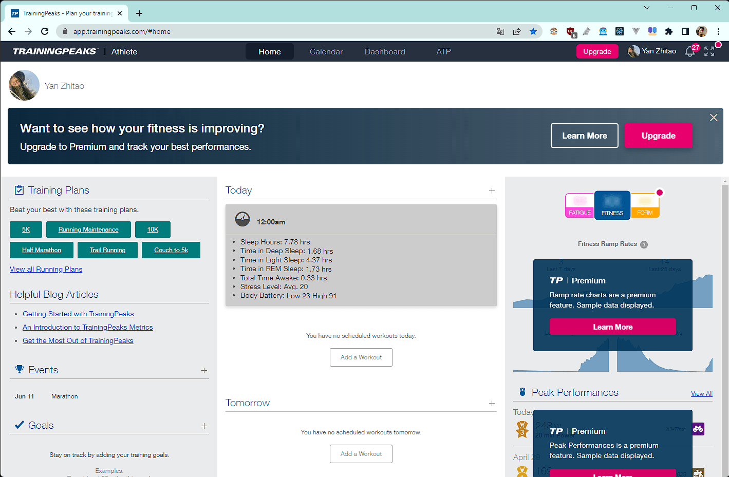 TrainingPeaks 界面
